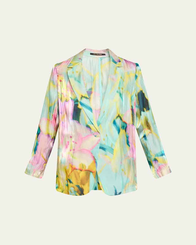 Joan Single-Button Metallic Satin Jacket